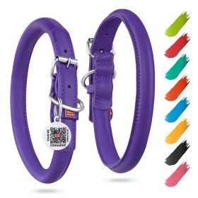 Purple Ultra Soft Rolled Leather Dog Collar for Small Dogs 10-13 inch Neck Soft Padded Dog Collars