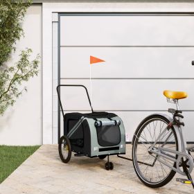 Pet Bike Trailer Gray and Black Oxford Fabric and Iron (Color: gray)